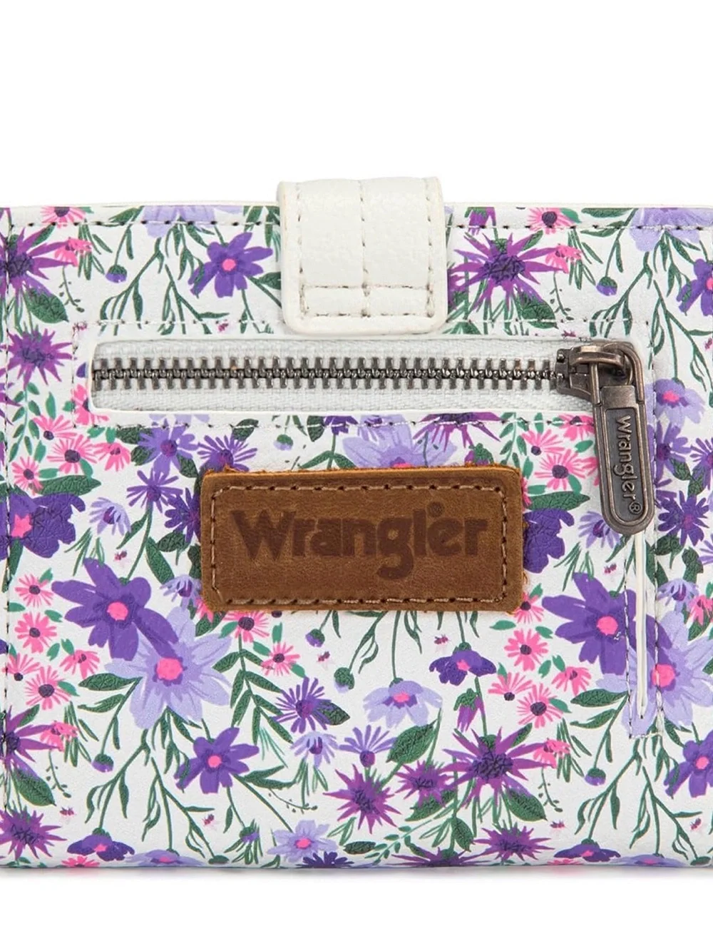 Wrangler White Floral Wallet with Purple & Pink Blooms